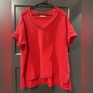 Red Zenana Ribbed Oversized Top